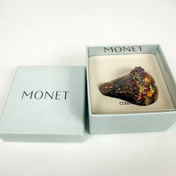 Monet Collectible Cornucopia Trinket Box Enameled Hinged Fall Decor Thanksgiving - Picture 2 of 9